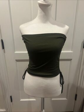 Lulu’s Sage Green Ribbed Drawstring Tube Top